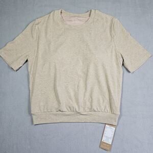 OGL Move Brami Top Womens M Heather Tan Lyocell Wool Banded Hem Built in Bra